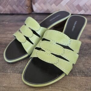 Naturalizer Shoes Women's Size 9W Green Leather Slide On Wedge Heel Sandal Strap